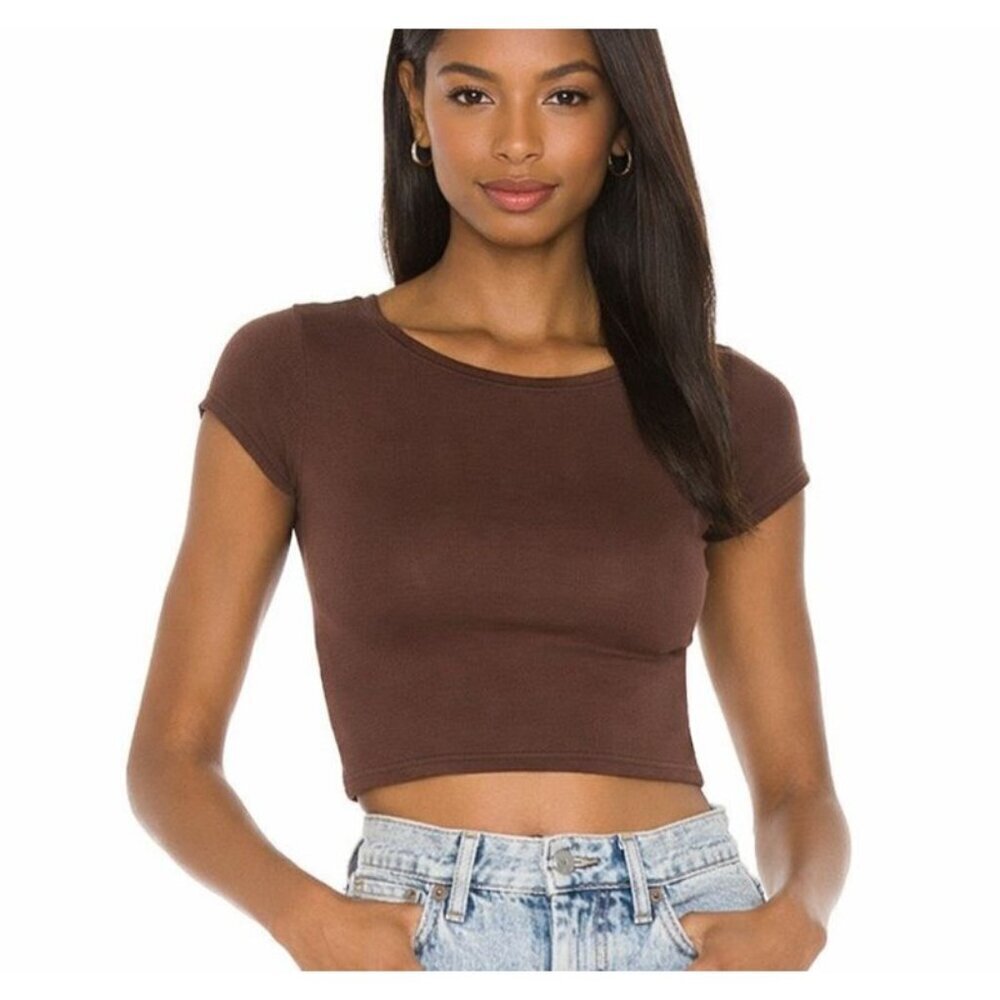 Free People X Revolve Cap Sleeve Seamless Crop Top Cappuccino Brown - Size M/L
